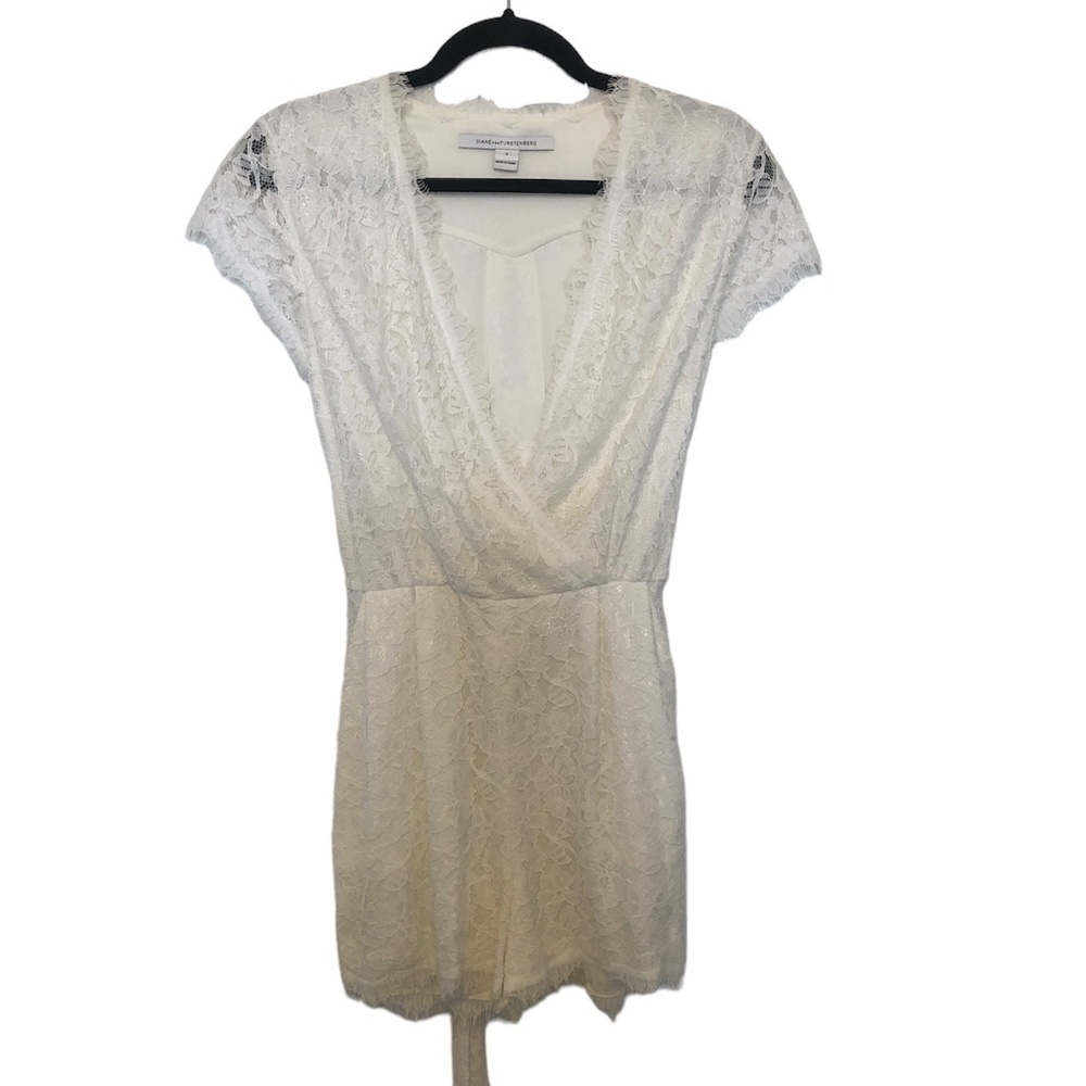 Diane Von Furstenberg Lace Romper Women’s Size 2 White Purdette Bride Wedding
